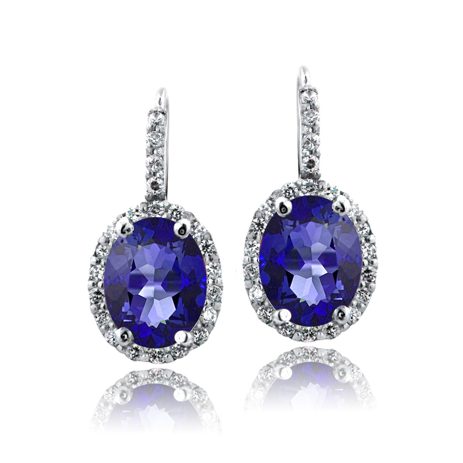 Oval Cut Gemstone Accent Sterling Silver Leverback Birthstone Earrings - September Created Sapphire