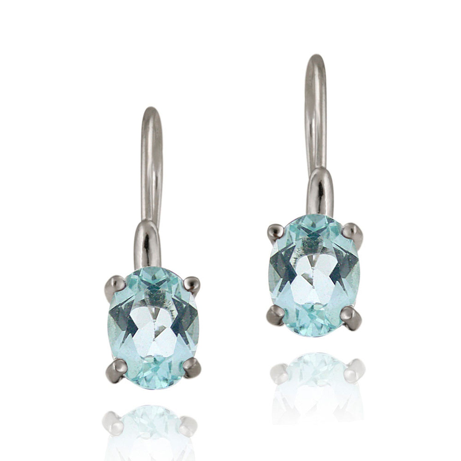Sterling Silver Oval Gemstone Accent Dangle Earrings - Blue Topaz