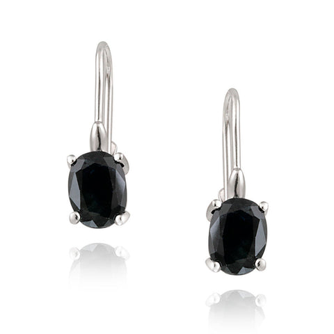 Sterling Silver Oval Gemstone Accent Dangle Earrings - Sapphire
