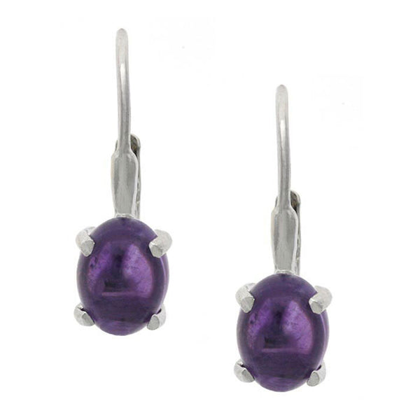 Sterling Silver Oval Gemstone Accent Leverback Earrings - Amethyst