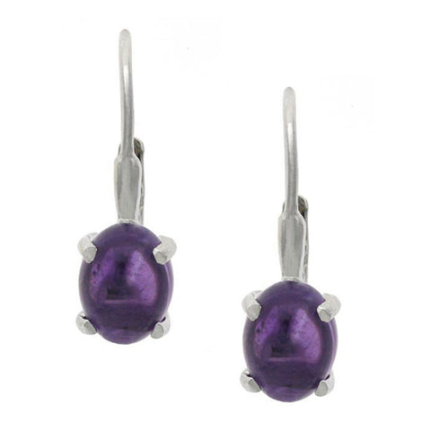 Sterling Silver Oval Gemstone Accent Leverback Earrings - Amethyst