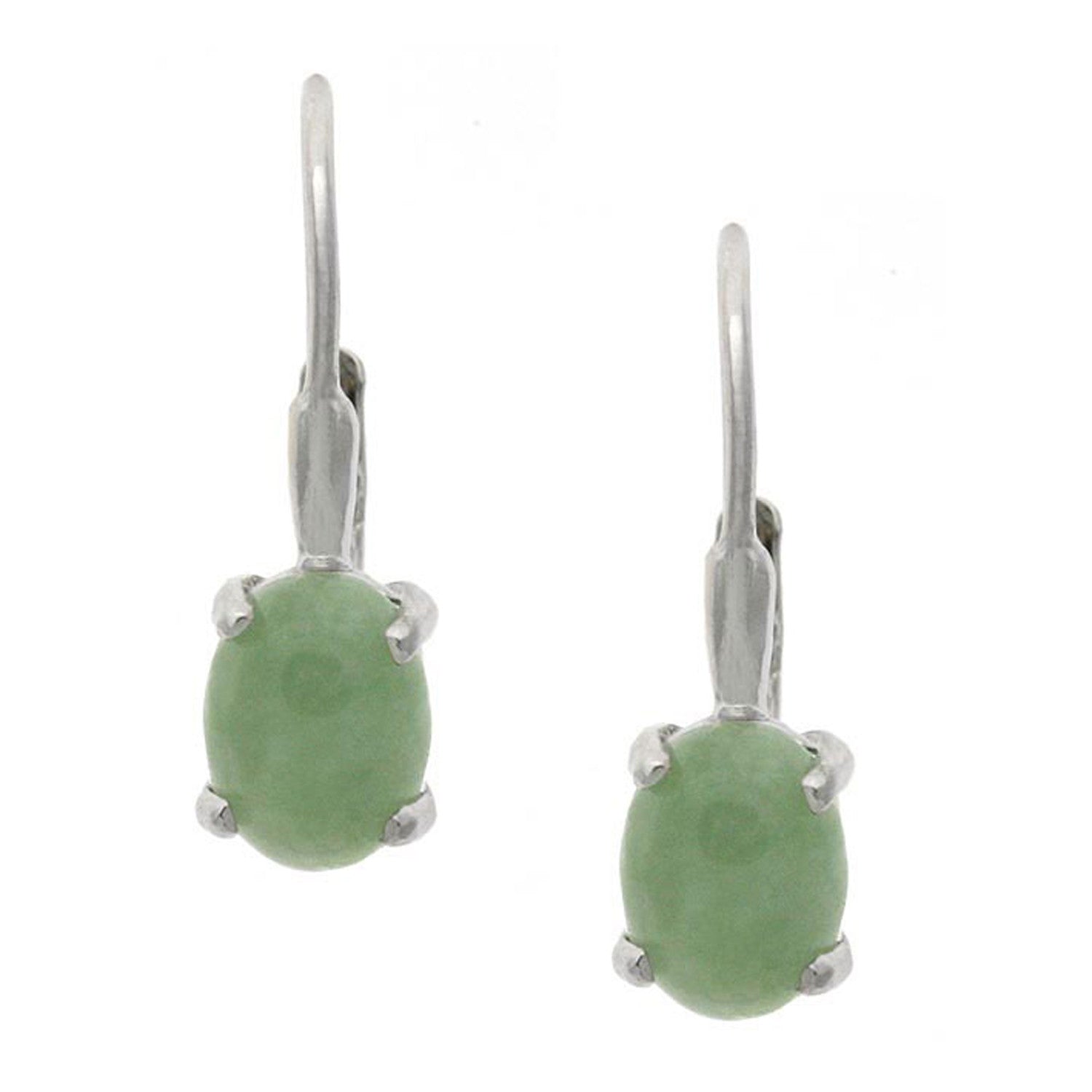Sterling Silver Oval Gemstone Accent Leverback Earrings - Jade