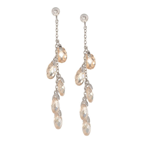 Sterling Silver Round Cut Champagne & Clear Cubic Zirconia Dangle Earrings