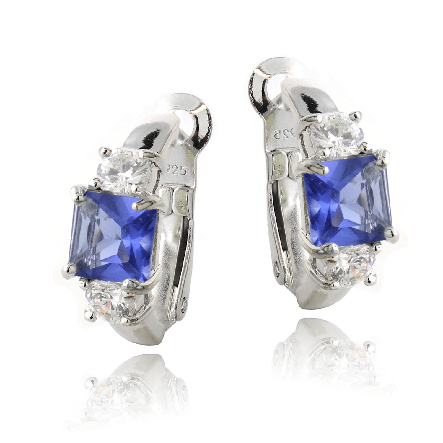 Sterling Silver Round Cut Coloured Cubic Zirconia Earrings - Blue