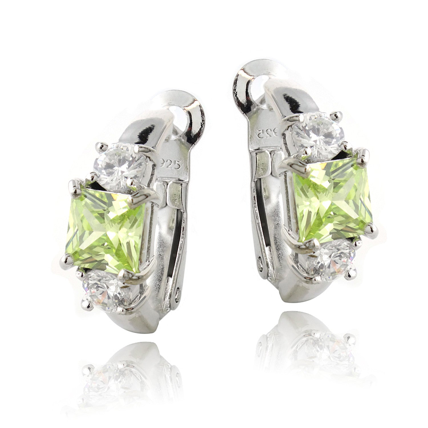 Sterling Silver Round Cut Coloured Cubic Zirconia Earrings - Green