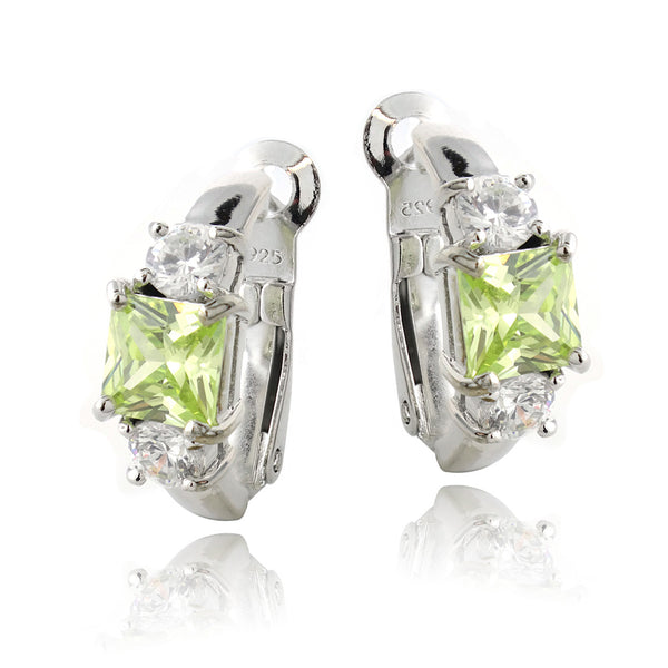 Sterling Silver Round Cut Coloured Cubic Zirconia Earrings - Green