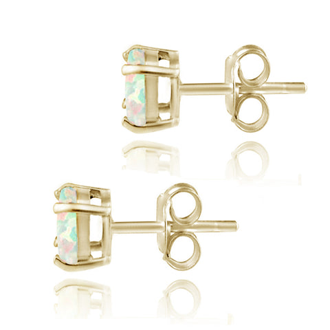 Sterling Silver Round Cut Fiery Created Opal Butterfly Clasp Earrings - Gold
