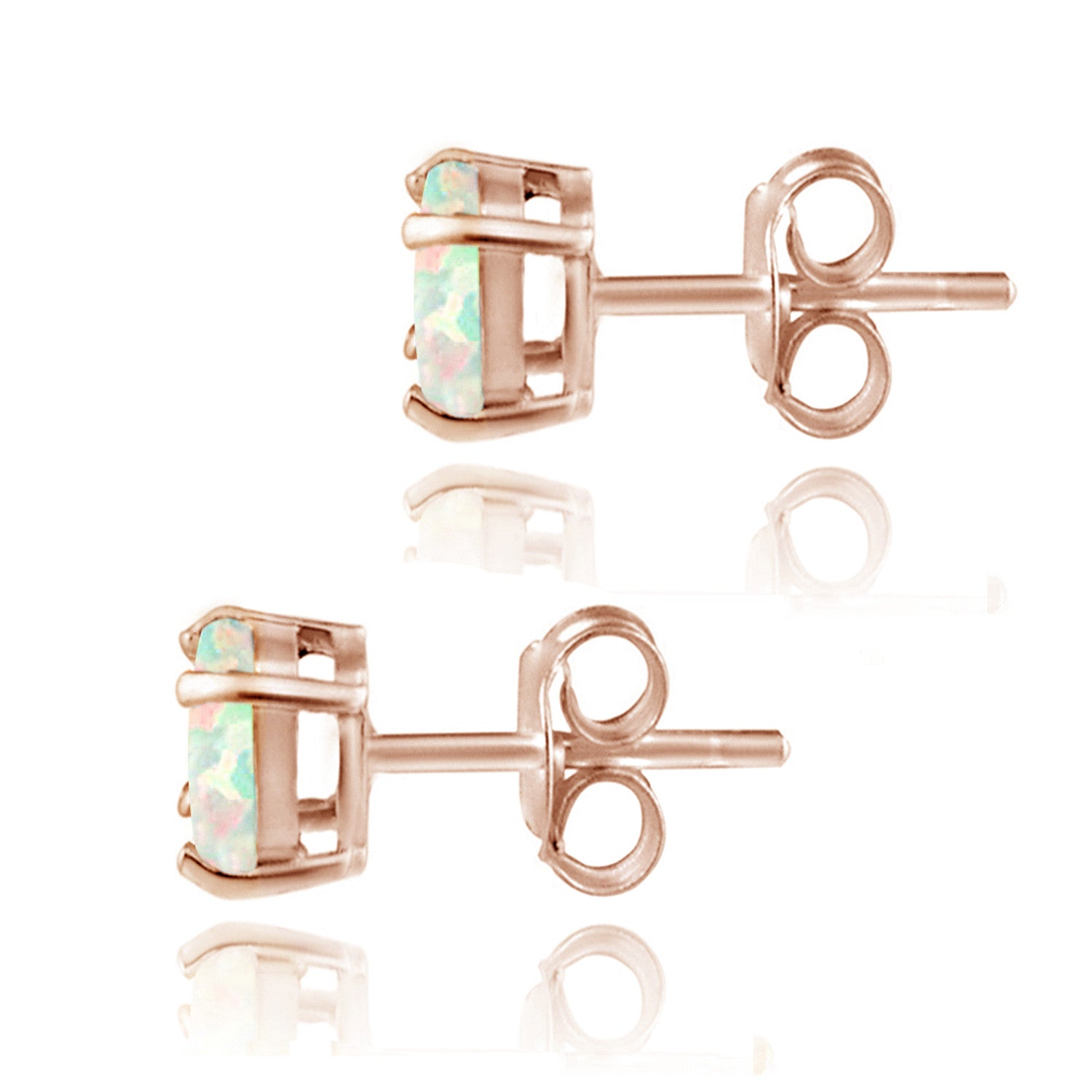 Sterling Silver Round Cut Fiery Created Opal Butterfly Clasp Earrings - Rose Gold