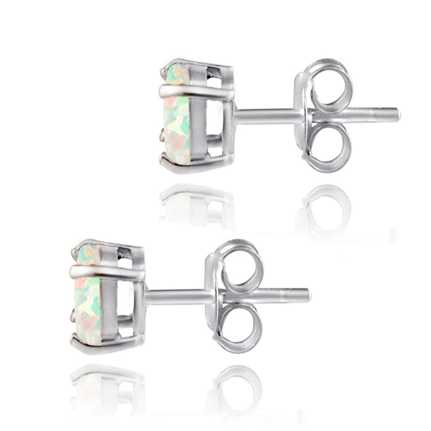 Sterling Silver Round Cut Fiery Created Opal Butterfly Clasp Earrings - Silver