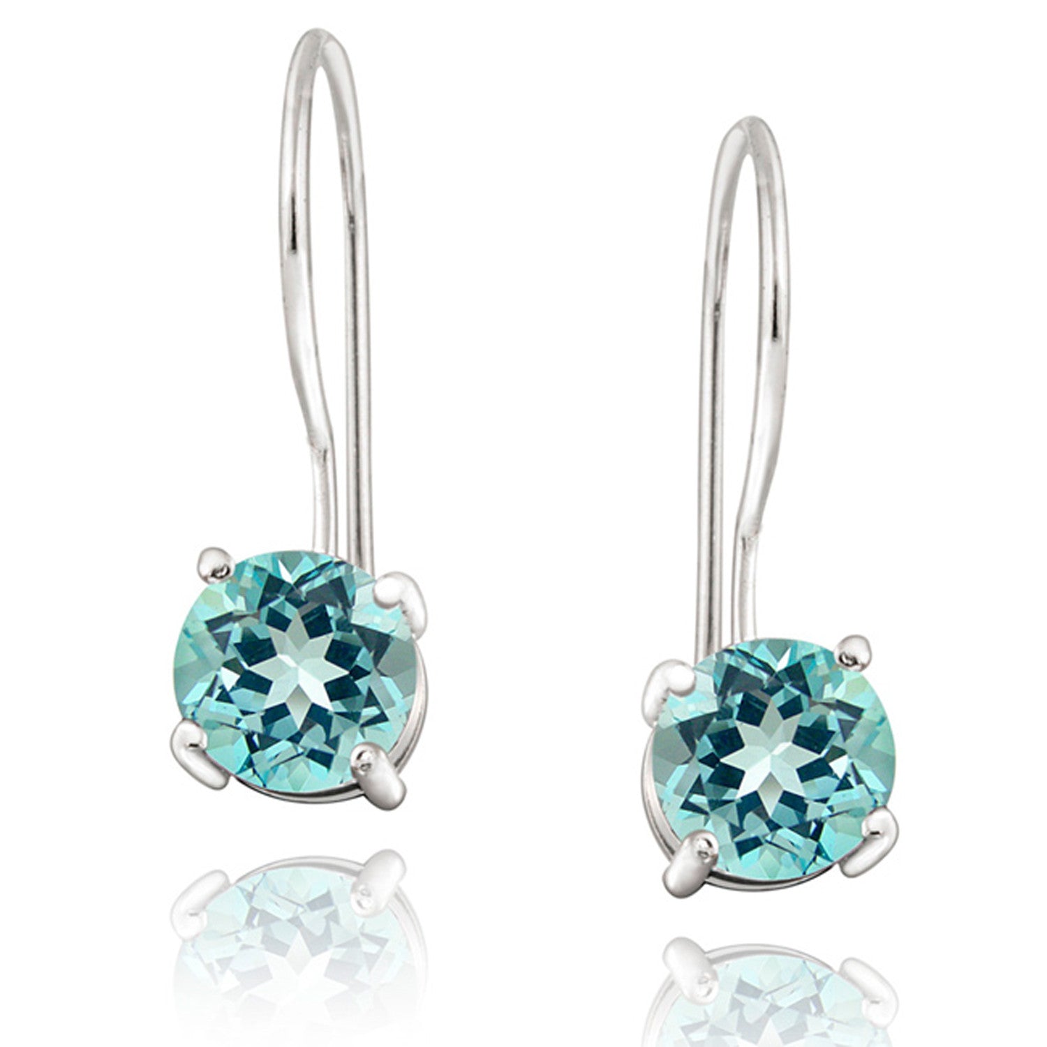 Sterling Silver Round Cut Gemstone Stone Euro Wire Dangle Earrings - Blue Topaz