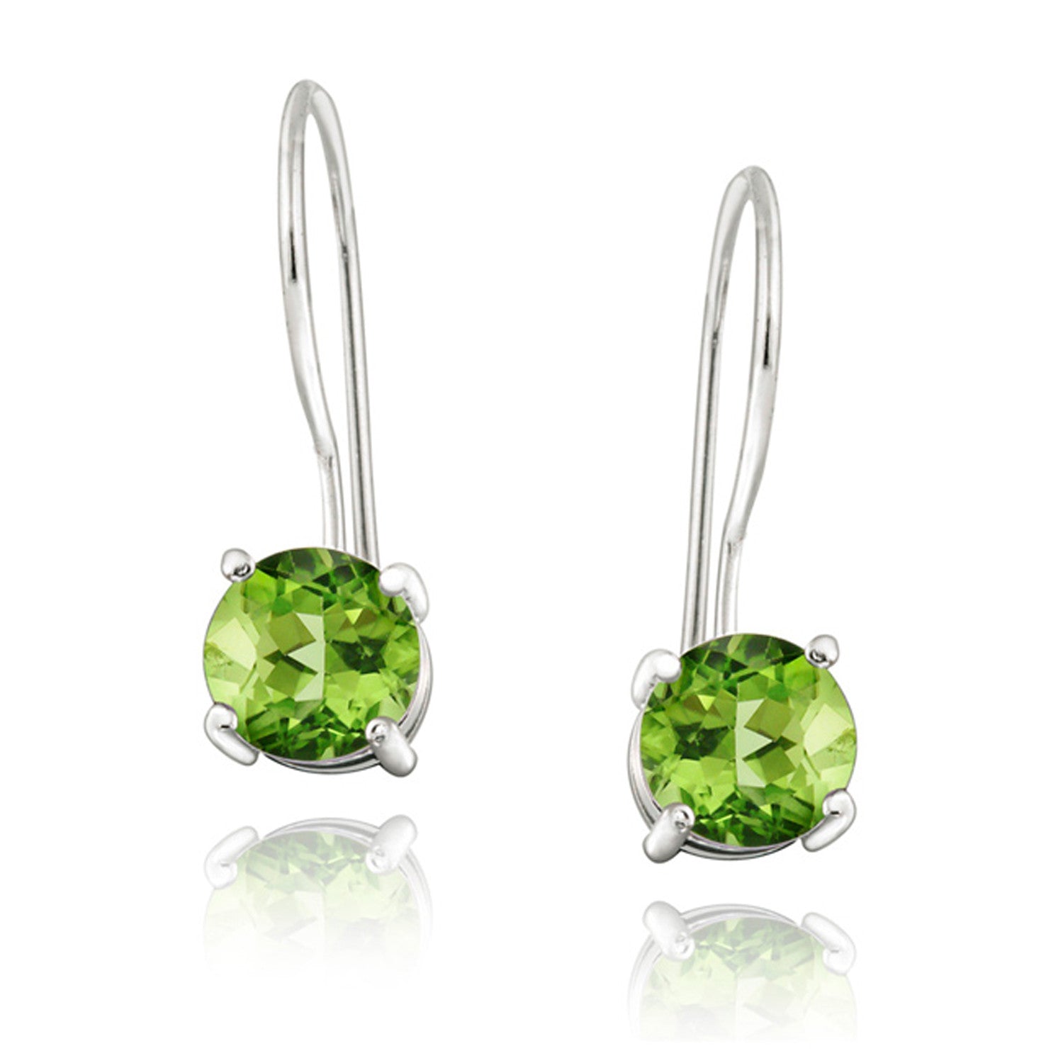 Sterling Silver Round Cut Gemstone Stone Euro Wire Dangle Earrings - Peridot