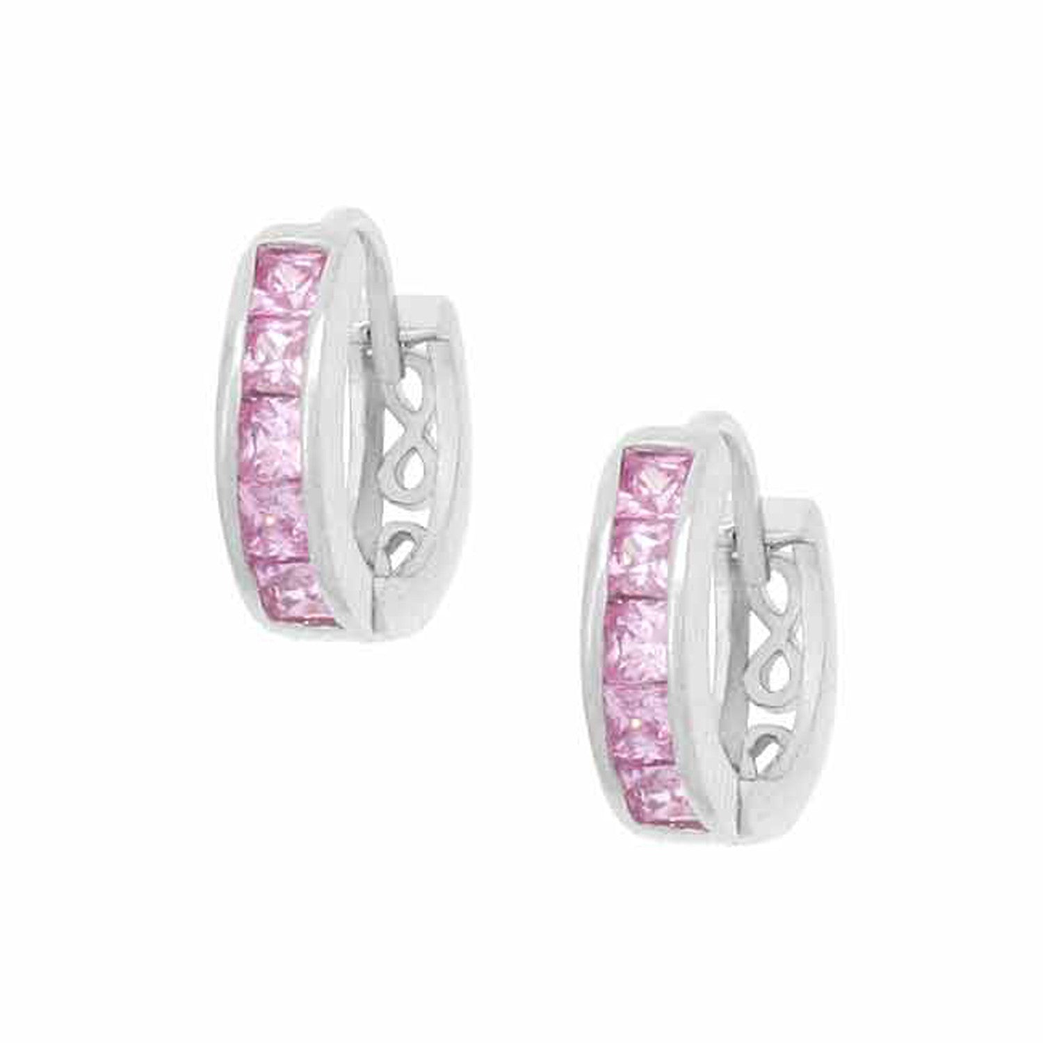 Sterling Silver Round Cut Pink Cubic Zirconia Mini Hoop Earrings