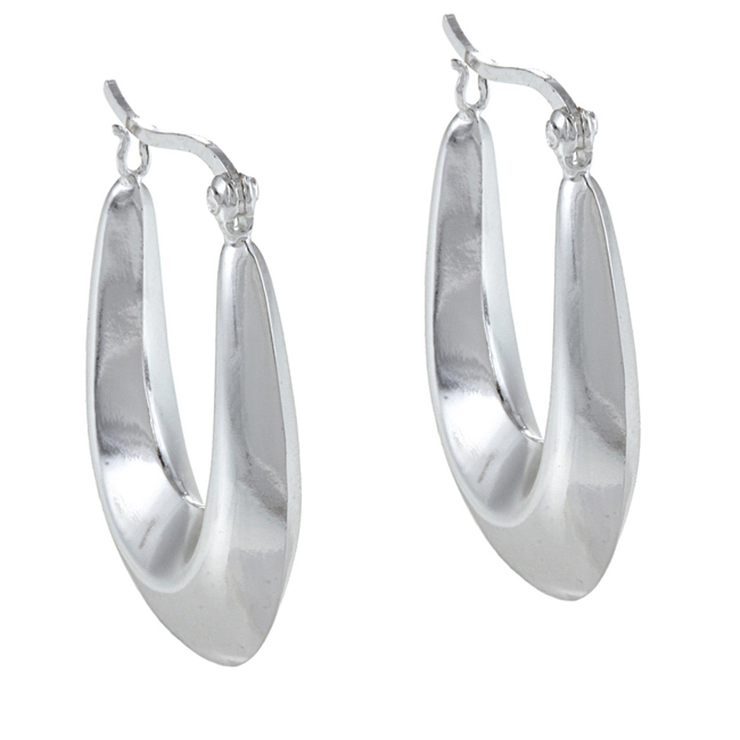 Sterling Silver Saddleback Hoop Earrings - Silver