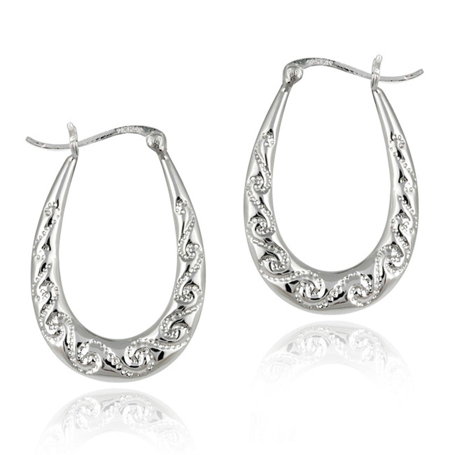 Sterling Silver Scroll Style Saddleback Hoop Earrings