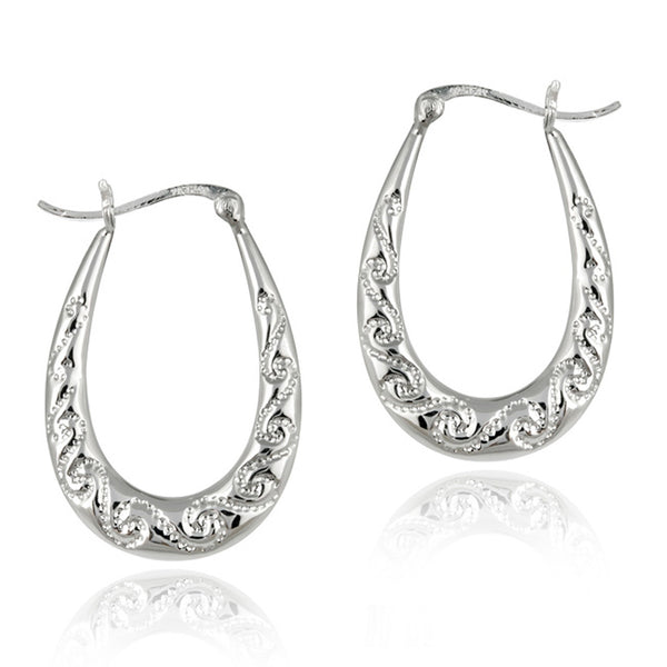 Sterling Silver Scroll Style Saddleback Hoop Earrings