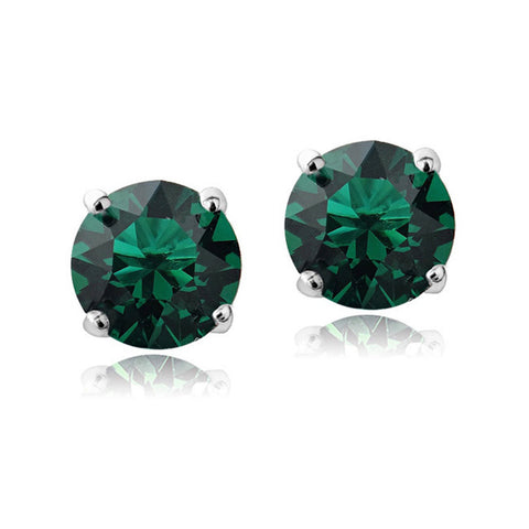 Swarovski Elements Sterling Silver Butterfly Clasp Birthstone Stud Earrings - May Emerald