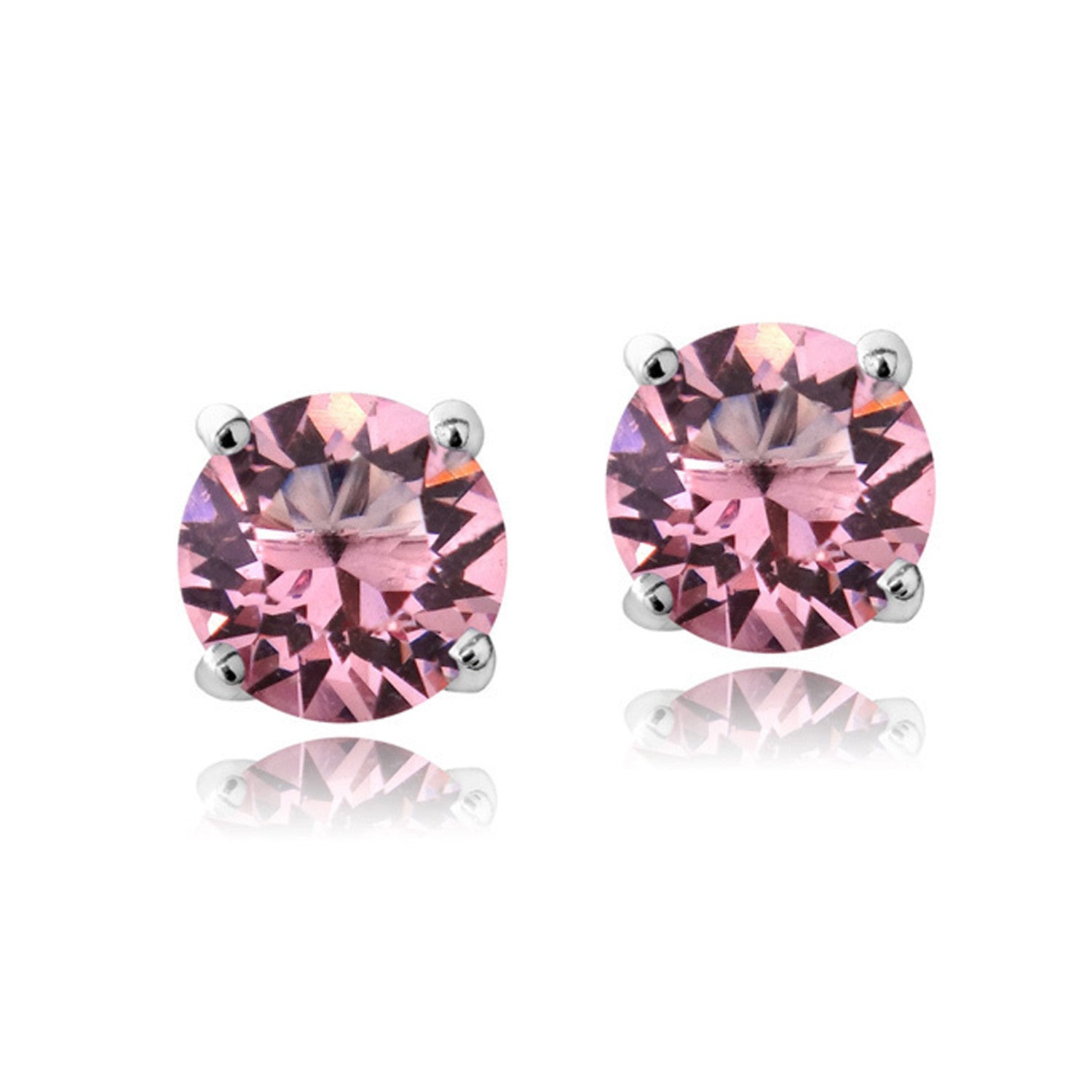 Swarovski Elements Sterling Silver Butterfly Clasp Birthstone Stud Earrings - October Light Rose