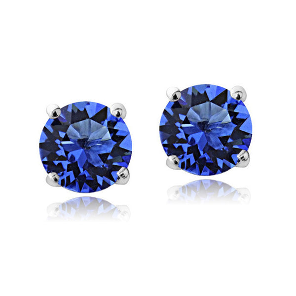 Swarovski Elements Sterling Silver Butterfly Clasp Birthstone Stud Earrings - September Sapphire