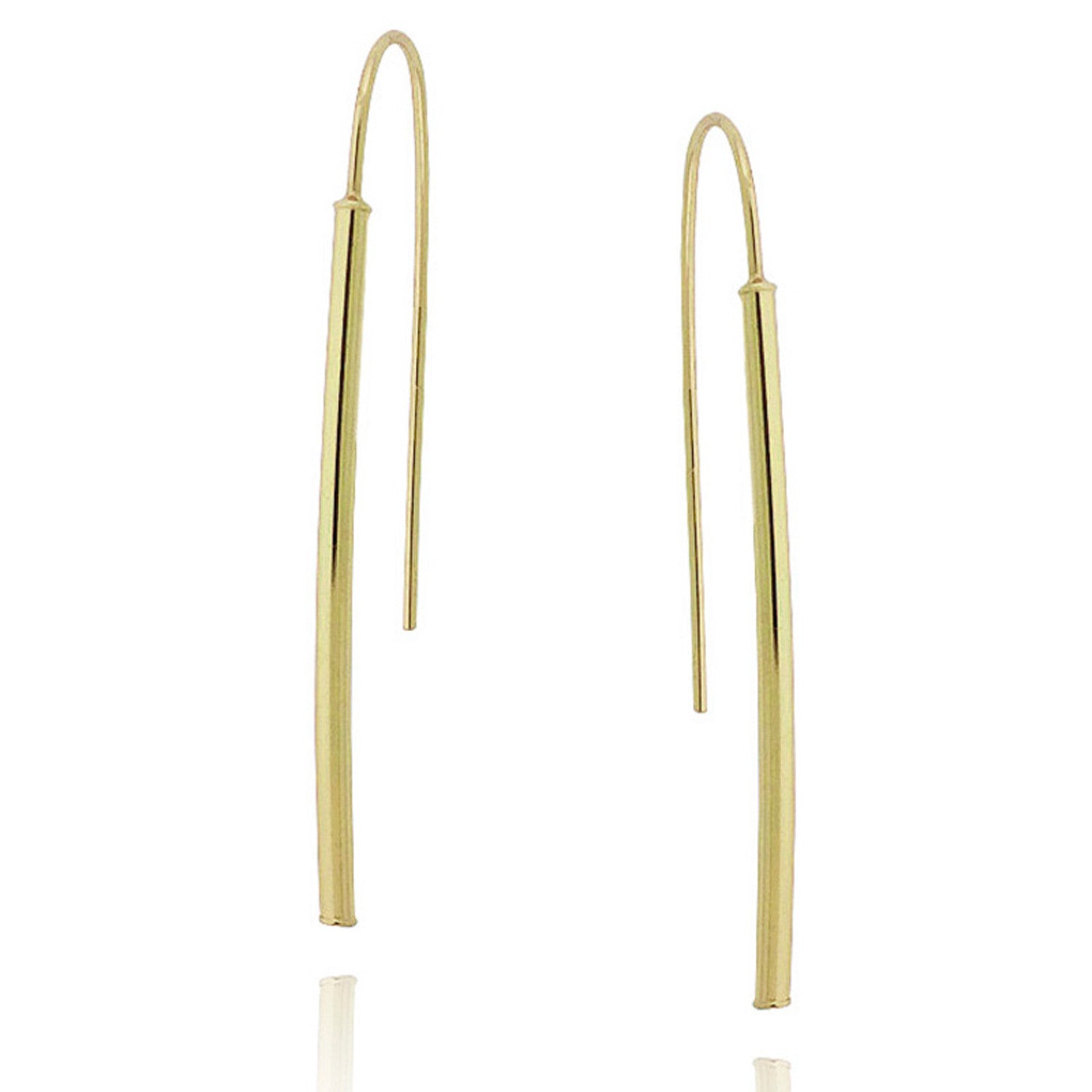 Sterling Silver Slip On Style Stick Dangle Earrings - Gold