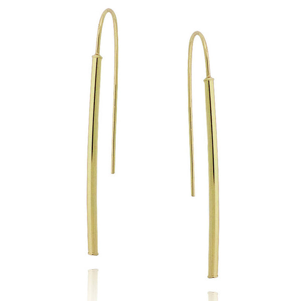 Sterling Silver Slip On Style Stick Dangle Earrings - Gold