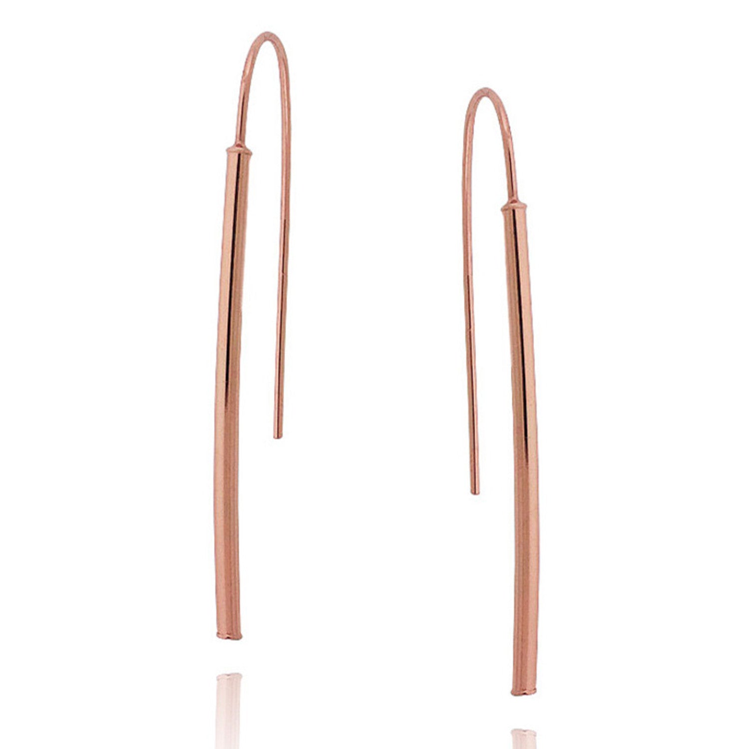 Sterling Silver Slip On Style Stick Dangle Earrings - Rose Gold