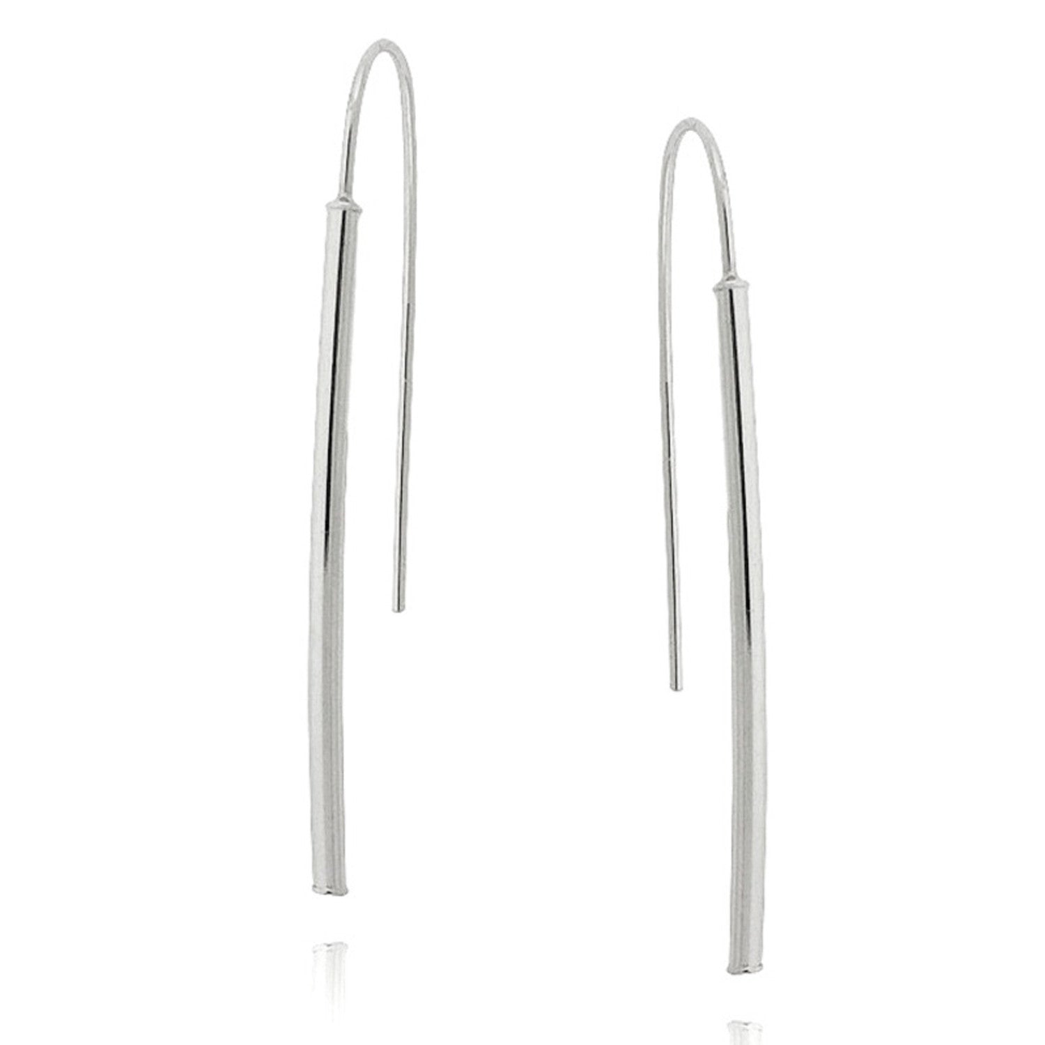 Sterling Silver Slip On Style Stick Dangle Earrings - Silver