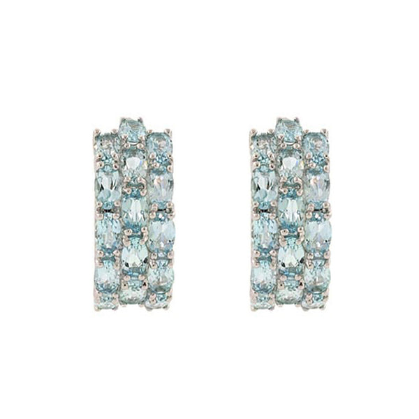 Sterling Silver Three Tier Gemstone Accent Saddleback Hoop Earrings - Blue Topaz
