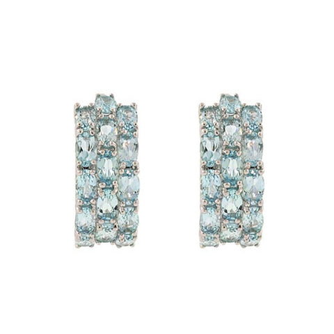 Sterling Silver Three Tier Gemstone Accent Saddleback Hoop Earrings - Blue Topaz