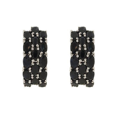 Sterling Silver Three Tier Gemstone Accent Saddleback Hoop Earrings - Sapphire