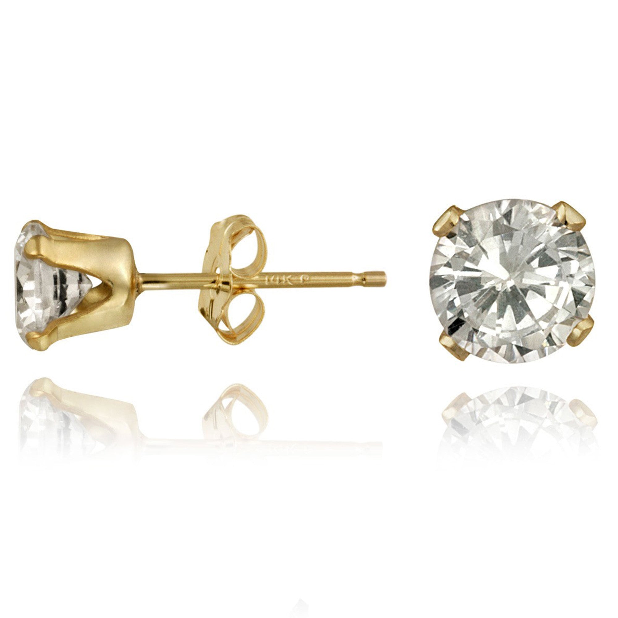 14k Yellow Gold Cubic Zirconia Butterfly Clasp Stud Earrings