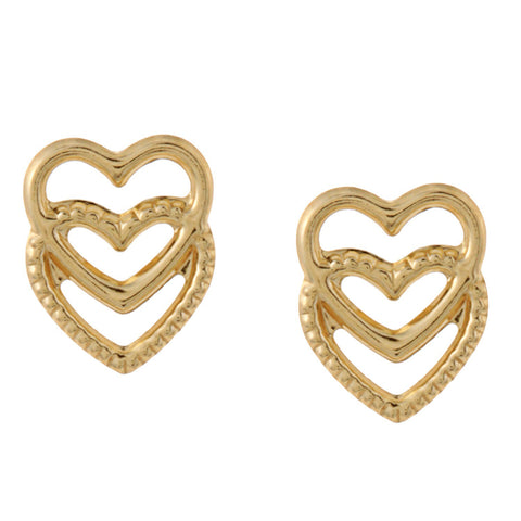 14k Yellow Gold Double Heart Stud Earrings
