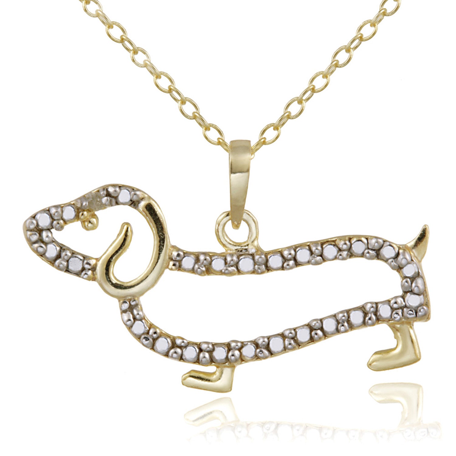 Diamond Accented Sterling Silver Dachshund Dog Pendant - 18k Gold Over Silver