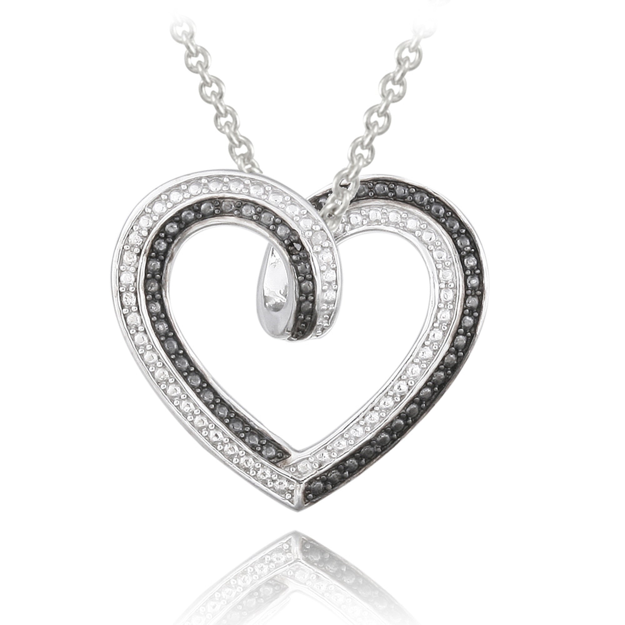 Reversible Heart Necklace With Black & White Diamond Accents