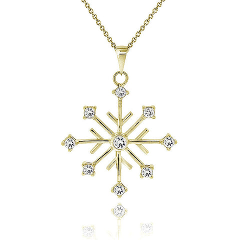 Cubic Zirconia Accented Snowflake Pendant - 18K Gold Overlay