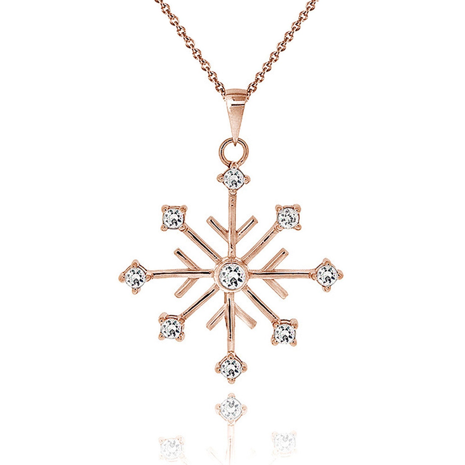Cubic Zirconia Accented Snowflake Pendant - Rose Gold Overlay