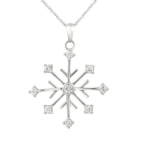 Cubic Zirconia Accented Snowflake Pendant - Sterling Silver