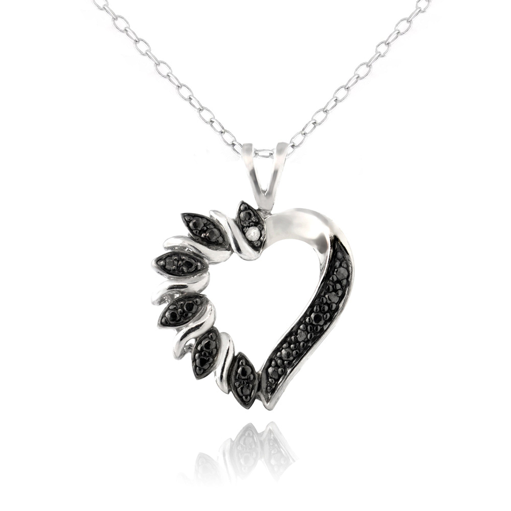 Heart Necklace With Diamond Accents - Black & Silver