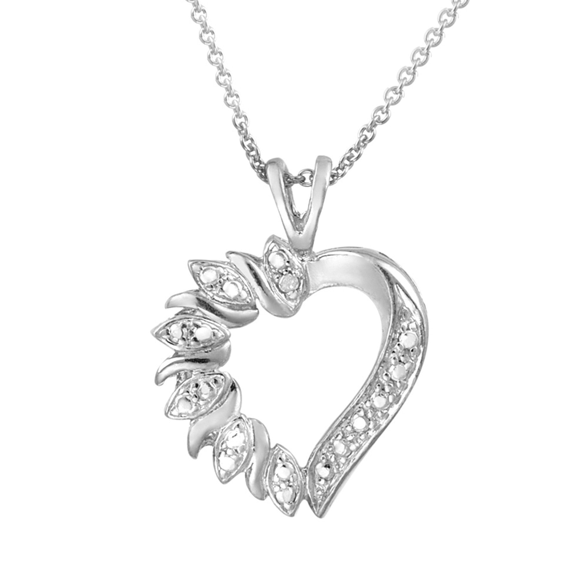 Heart Necklace With Diamond Accents - Sterling Silver