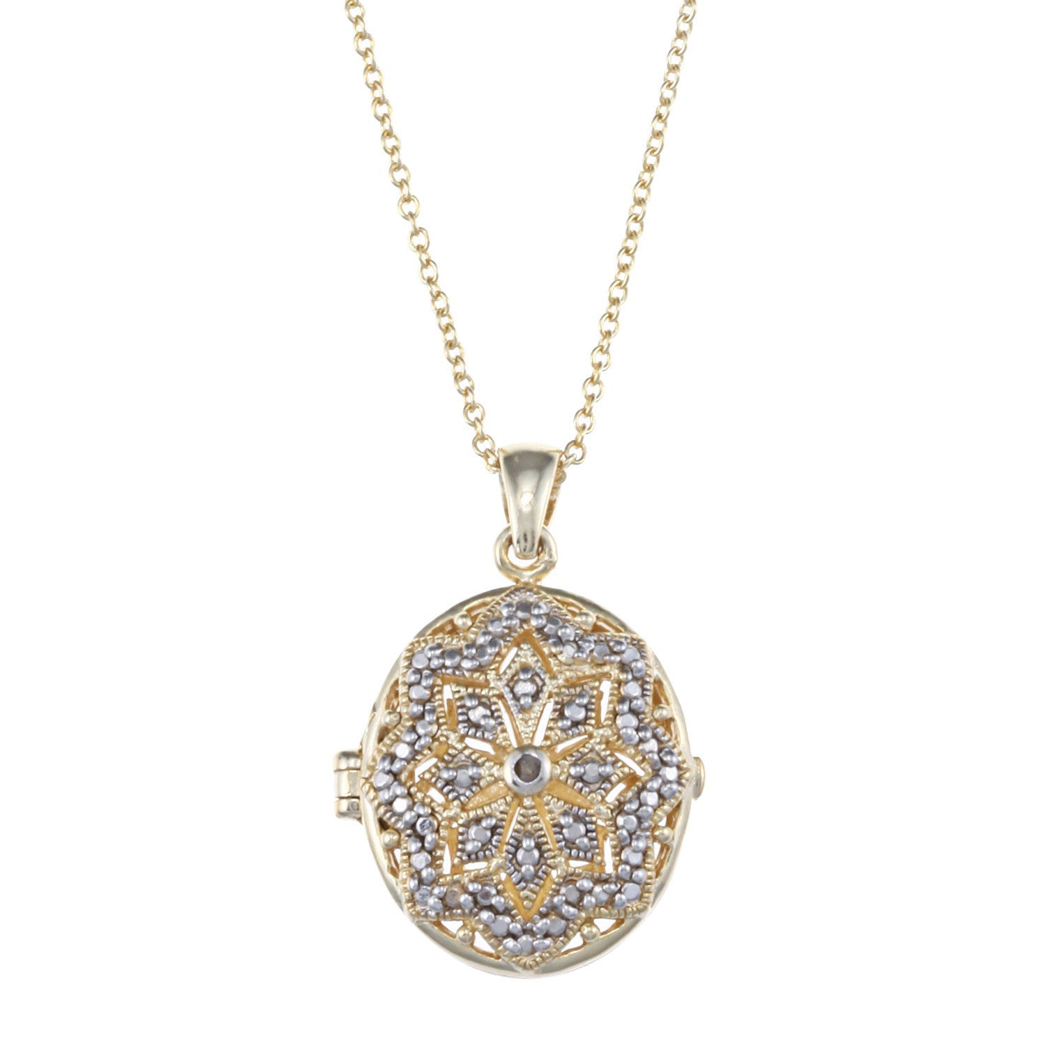Oval Locket Necklace With Diamond Accents - Yellow
