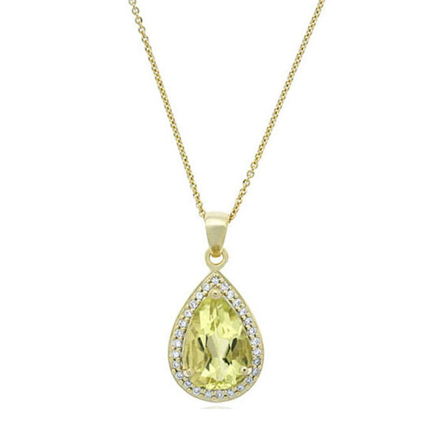 Teardrop Necklace With Cubic Zirconia & Gemstone Accents - 18k Gold / Lime Quartz