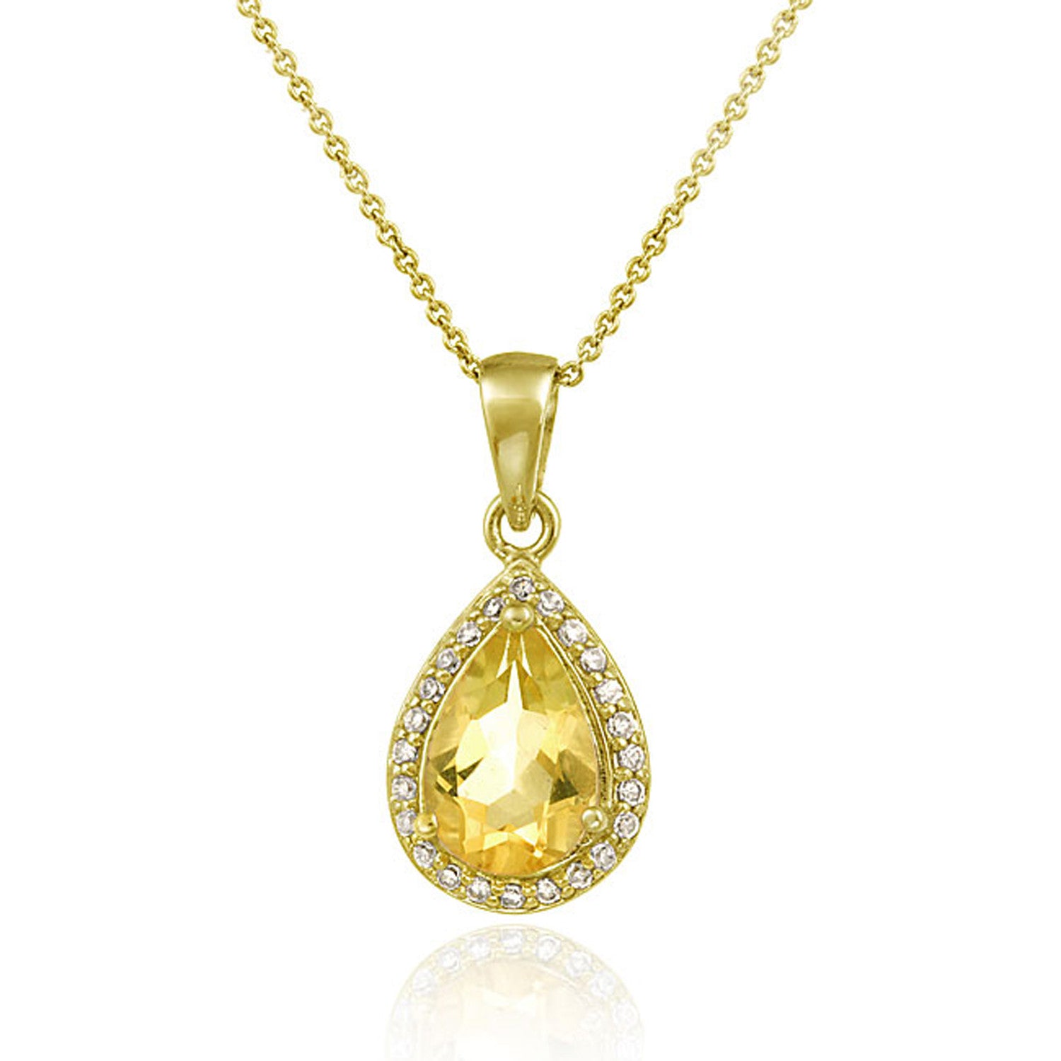 Gemstone & Cubic Zirconia Accented Teardrop Necklace - 18K Gold / Citrine