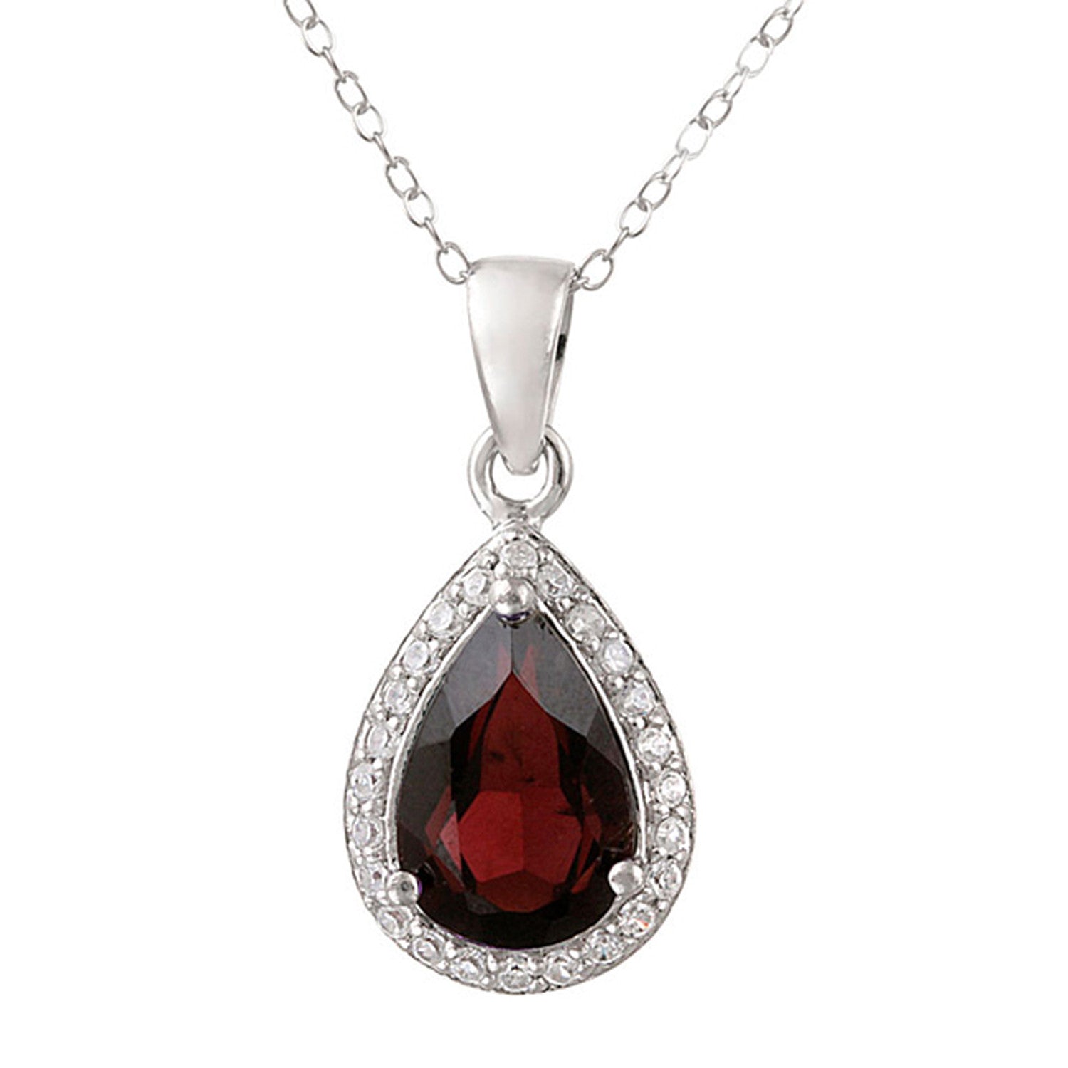 Gemstone & Cubic Zirconia Accented Teardrop Necklace - Silver / Garnet