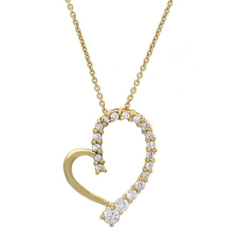 18k Gold Over Silver Heart Pendant With Cubic Zirconia Accents