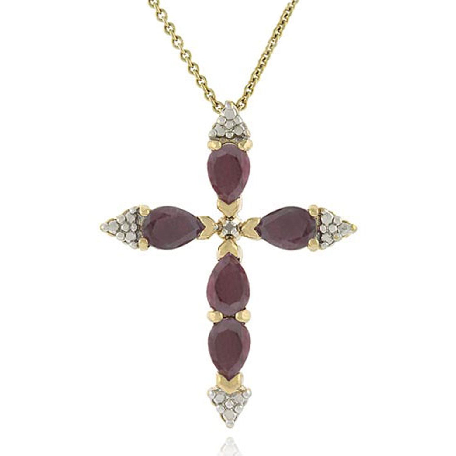 18k Gold Over Silver Ruby Cross Pendant With Diamond Accents