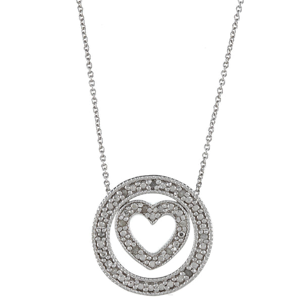 1/8 Carat Diamond Sterling Silver 3 in 1 Circle Heart Necklace