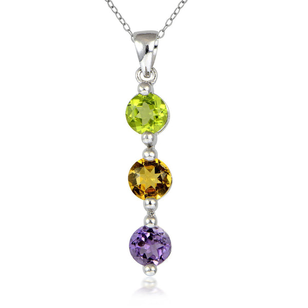 3 Stone Gemstone Sterling Silver Necklace