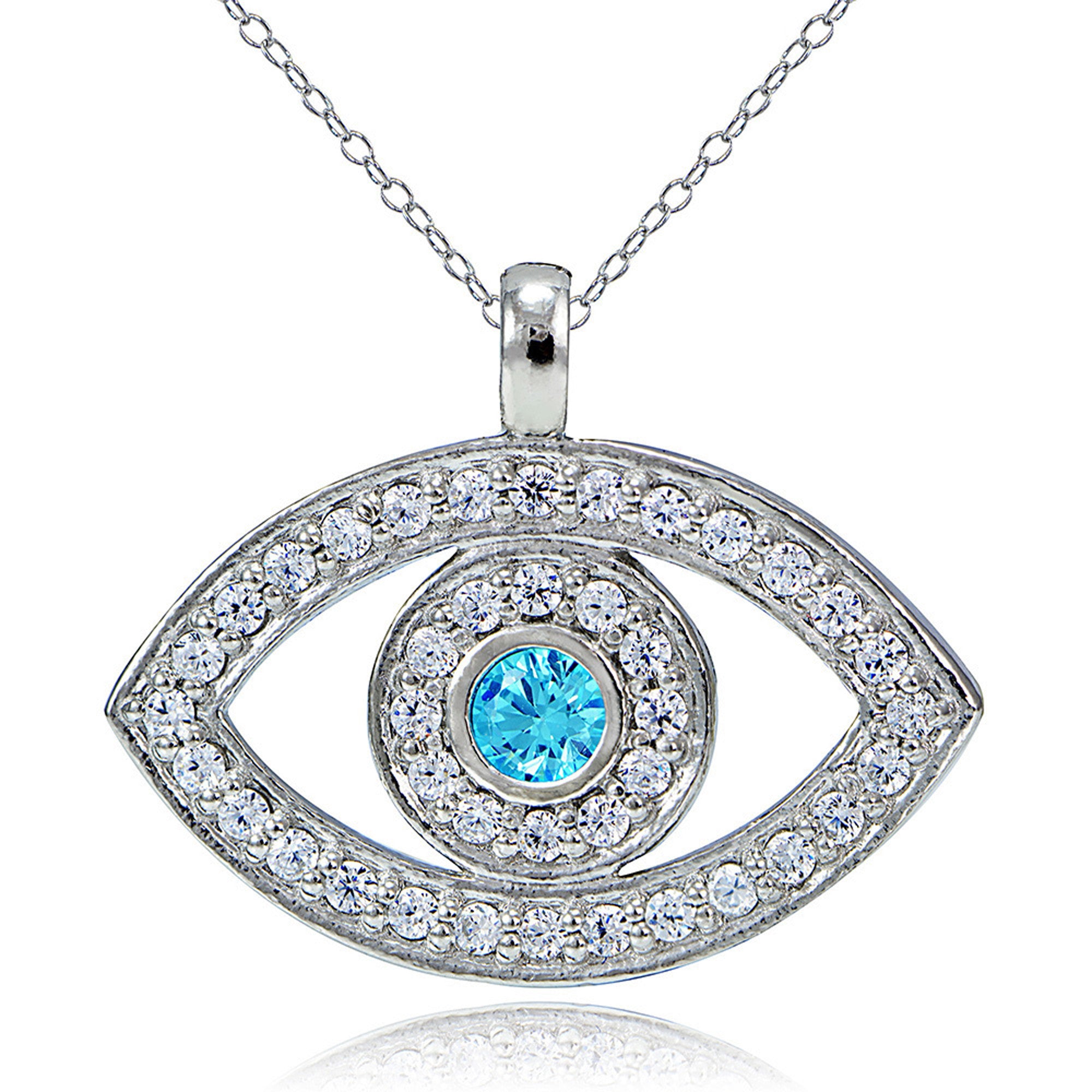 Evil Eye Aquamarine Cubic Zirconia Sterling Silver Necklace