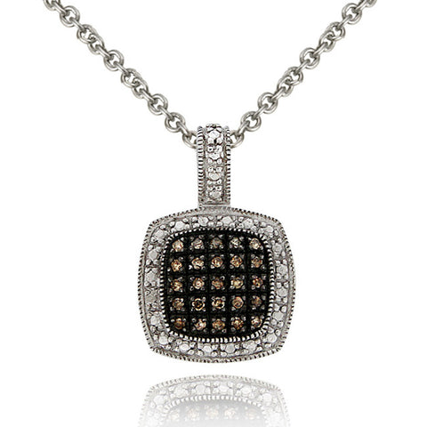 Sterling Silver Brown Diamond Square Pendant