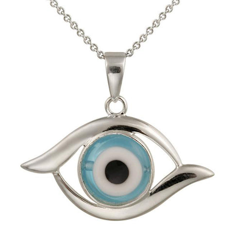 Evil Eye Blue Glass Sterling Silver Necklace