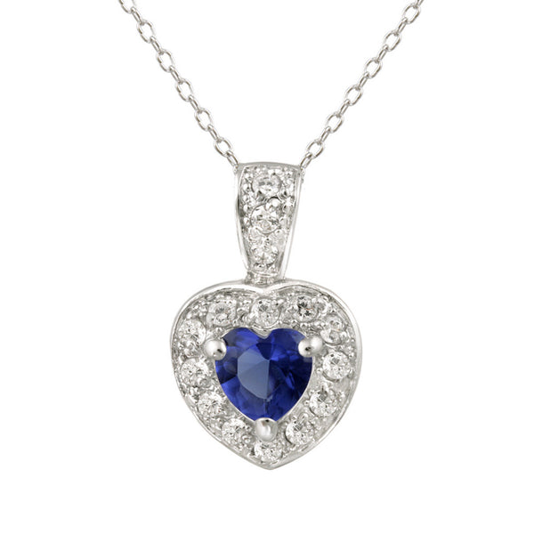 Blue Cubic Zirconia Heart Pendant in Sterling Silver
